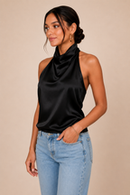 Women's Satin Halter Top, Halter Neck Backless Figure Enhancing Top