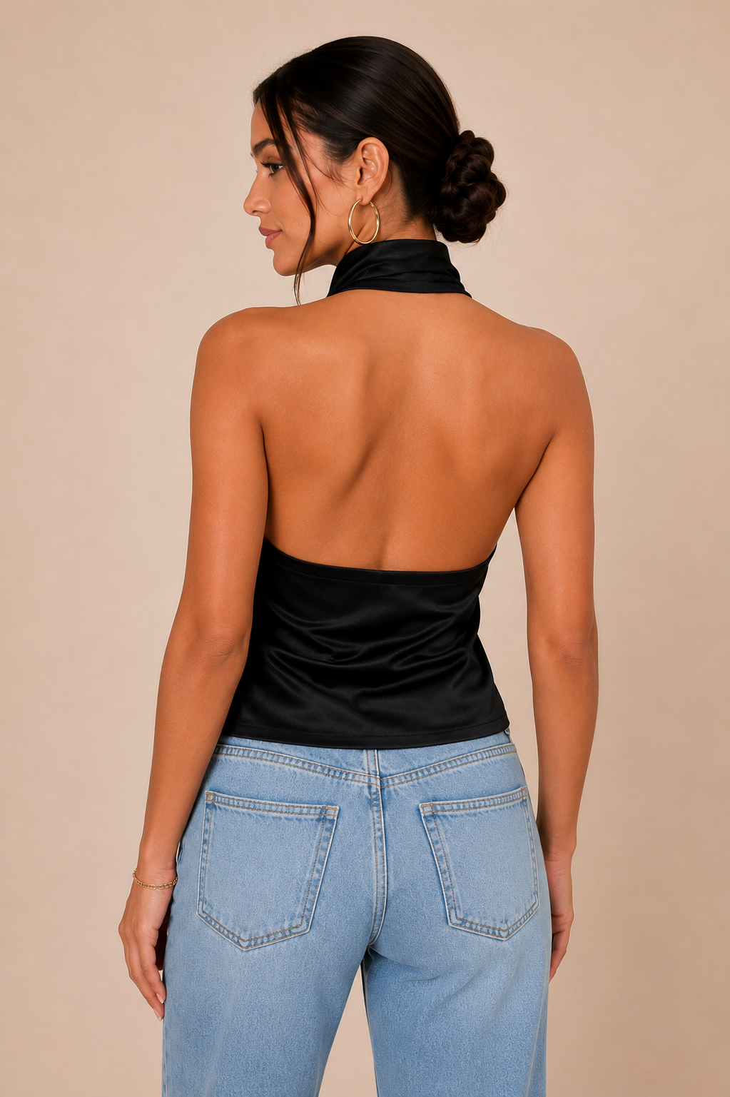 Women's Satin Halter Top, Halter Neck Backless Figure Enhancing Top