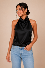 Women's Satin Halter Top, Halter Neck Backless Figure Enhancing Top