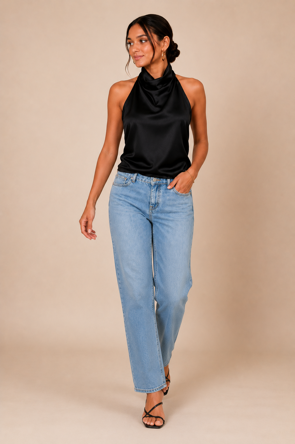 Women's Satin Halter Top, Halter Neck Backless Figure Enhancing Top