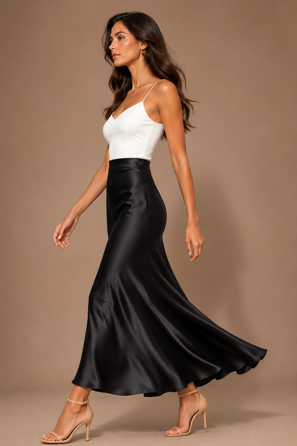 Women's Satin Midi Skirt Bias Cut Elegant Slip Skirt