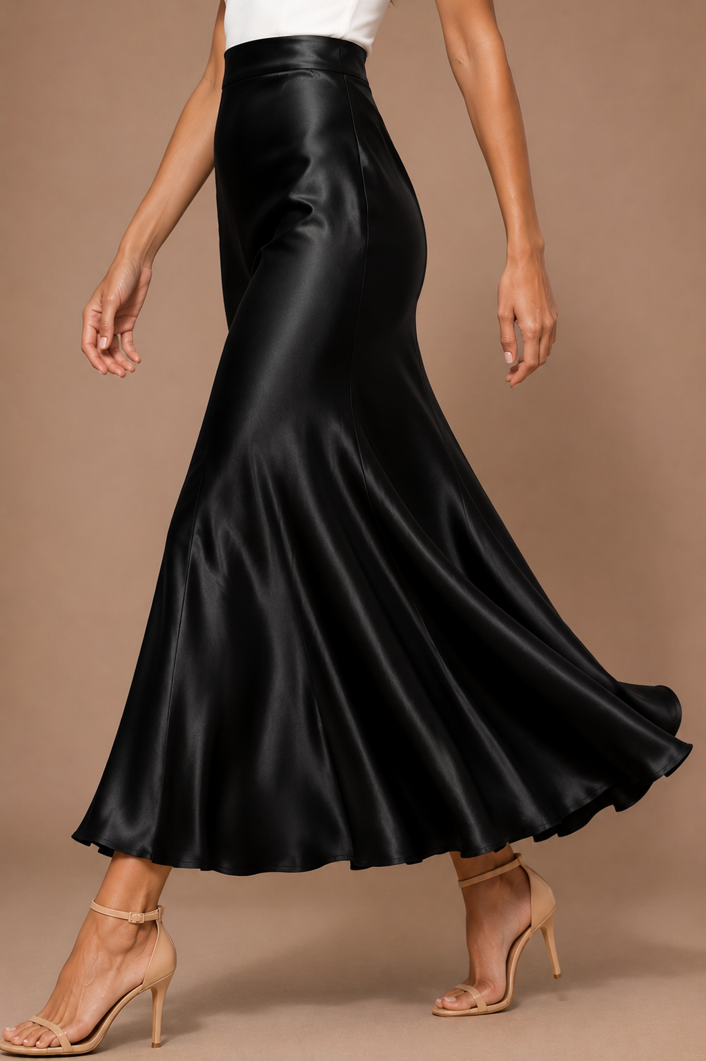 Women's Satin Midi Skirt Bias Cut Elegant Slip Skirt