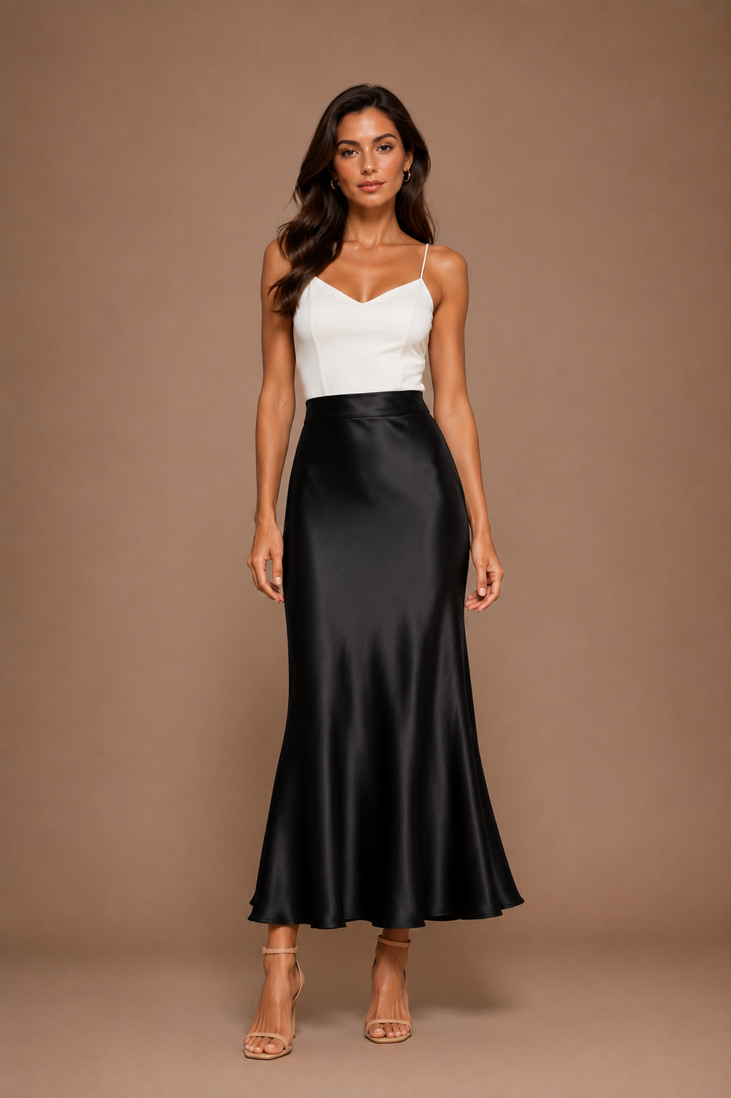 Women's Satin Midi Skirt Bias Cut Elegant Slip Skirt