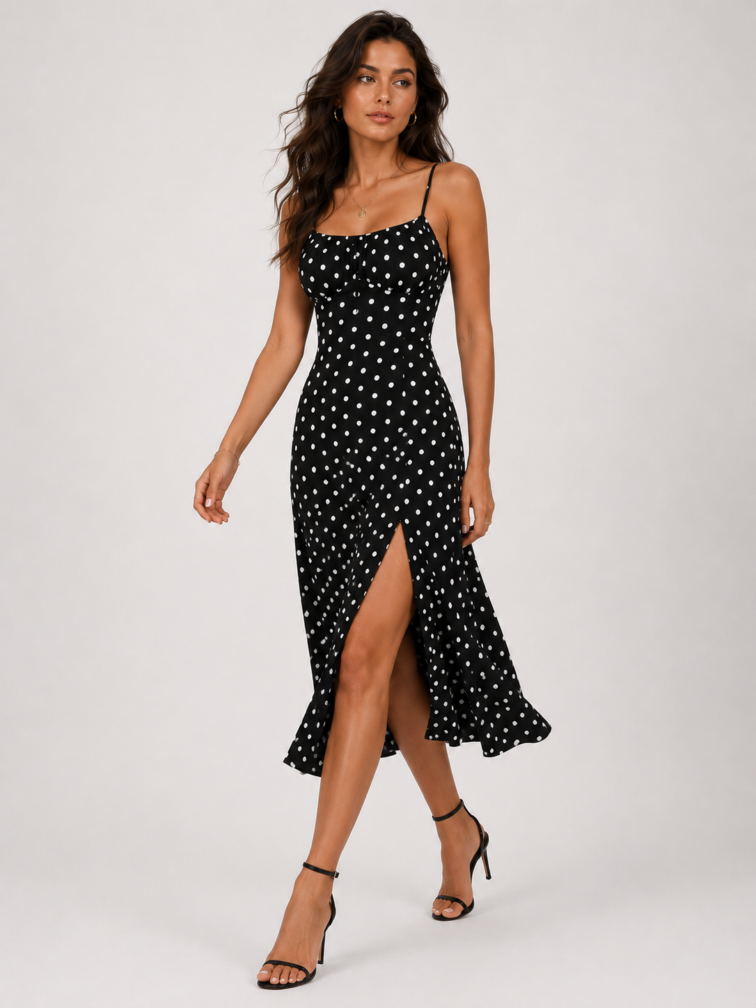 Women's Elegant Polka Dot Dress for Summer and Vacation Wear