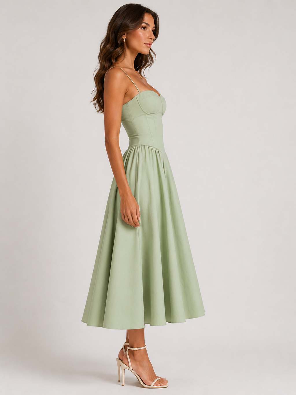 Women's Corset Midi Dress Elegant Adjustable Straps
