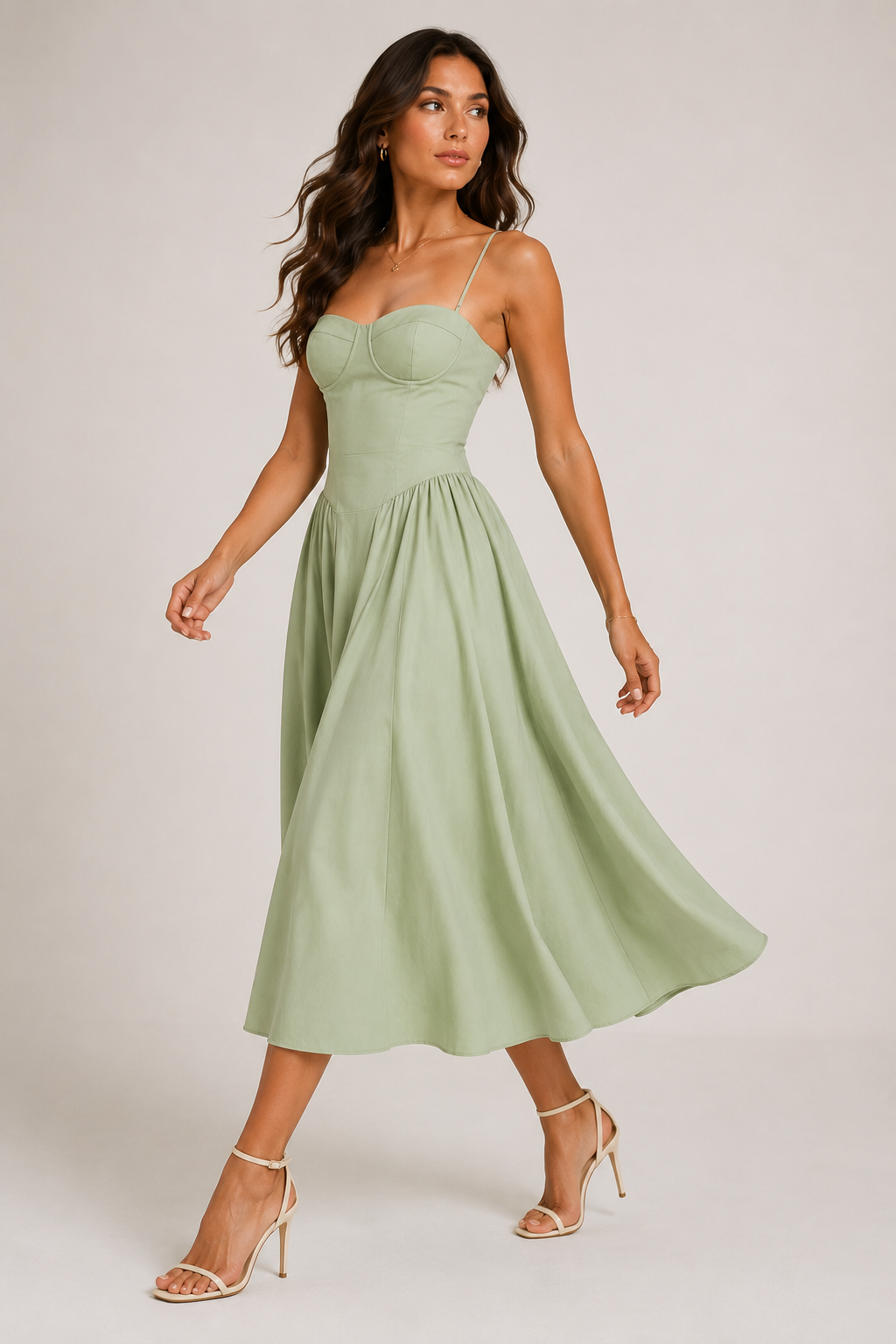 Women's Corset Midi Dress Elegant Adjustable Straps
