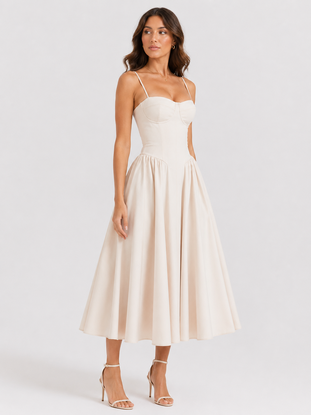 Women's Corset Midi Dress Elegant Adjustable Straps
