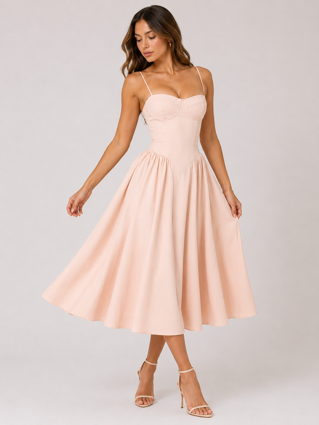 Women's Corset Midi Dress Elegant Adjustable Straps