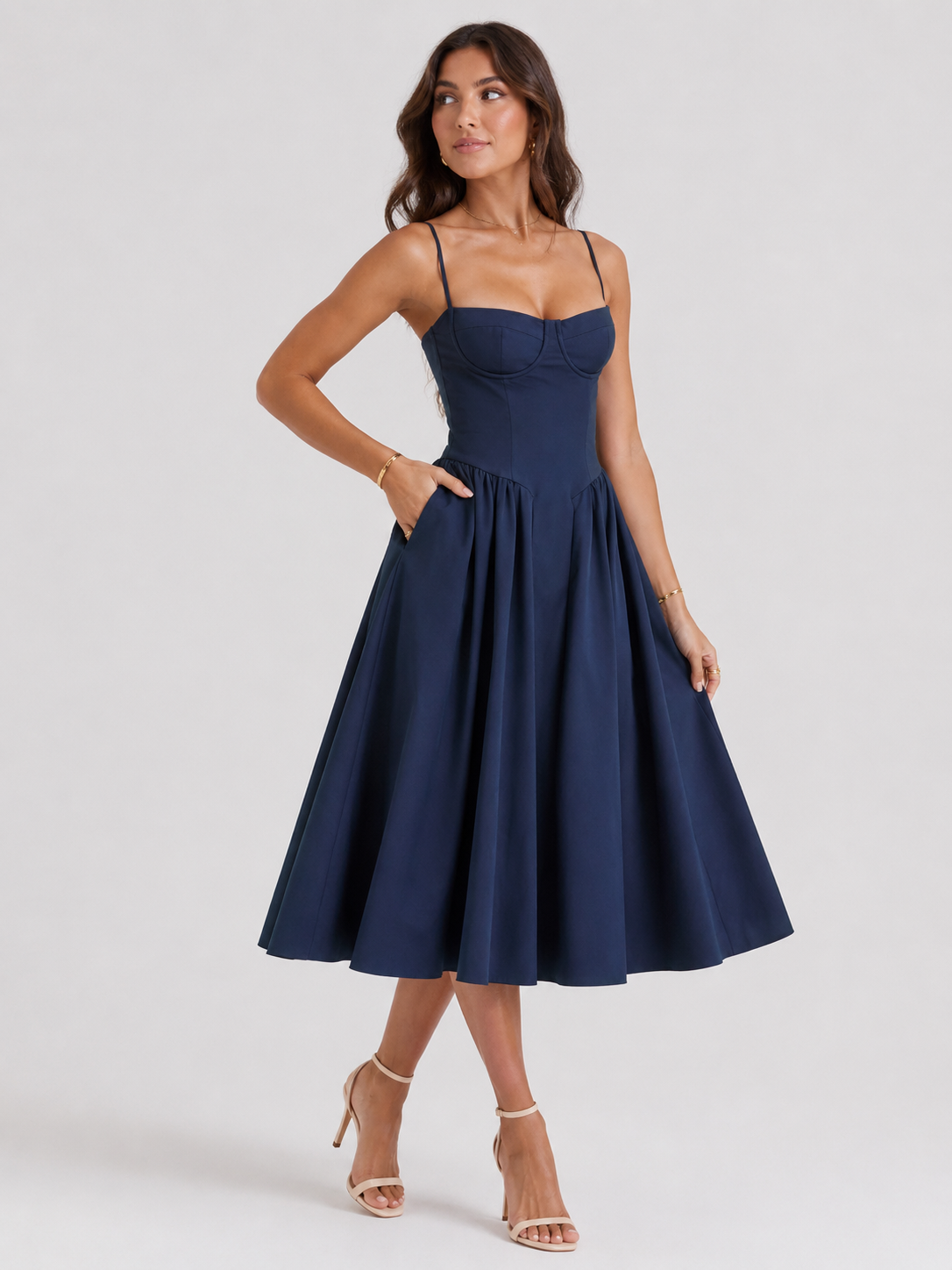 Women's Corset Midi Dress Elegant Adjustable Straps