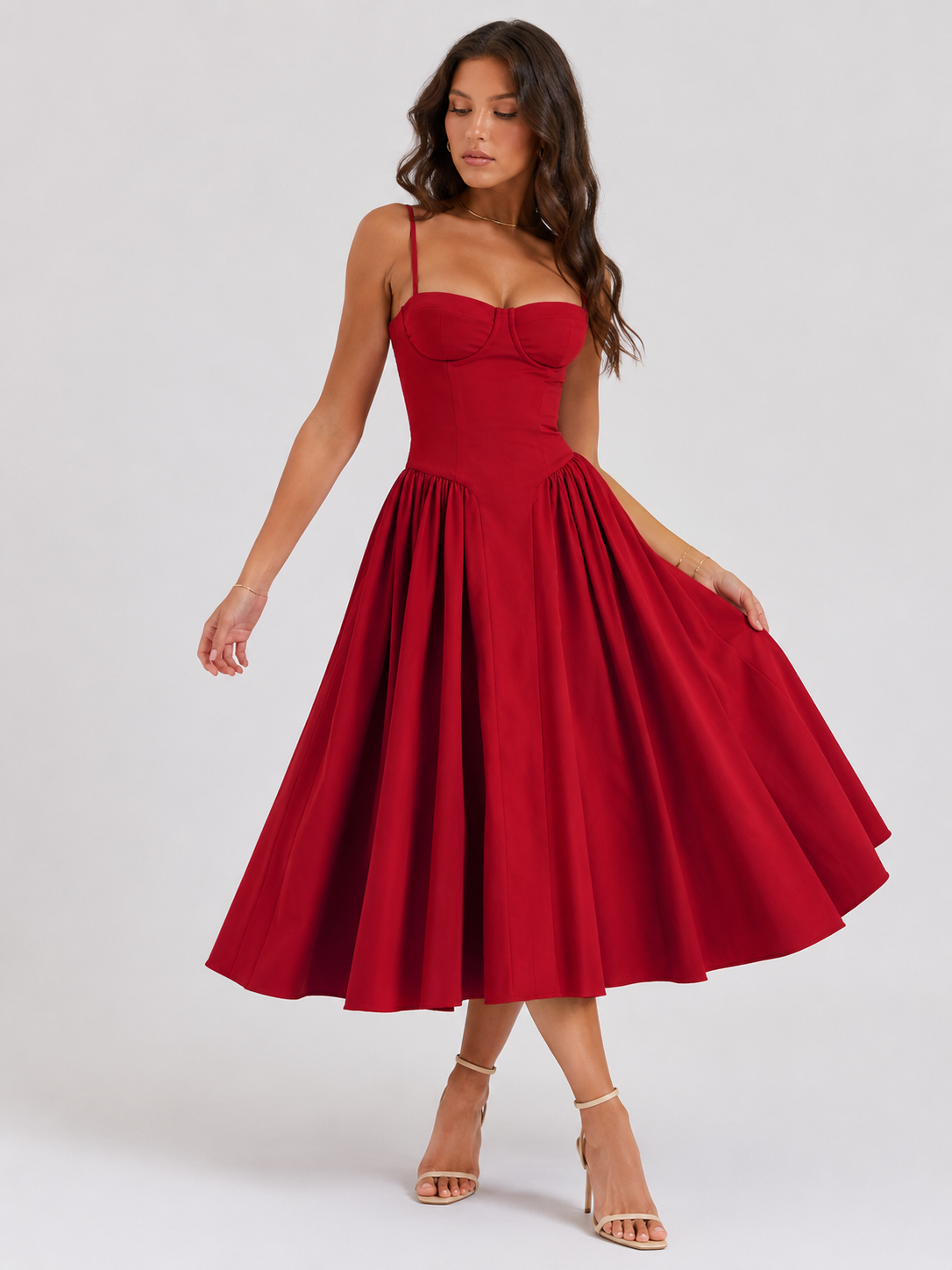 Women's Corset Midi Dress Elegant Adjustable Straps