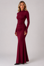 Women's Long Sleeve Bodycon Maxi Dress Ruched Mermaid Evening Dress