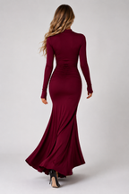 Women's Long Sleeve Bodycon Maxi Dress Ruched Mermaid Evening Dress