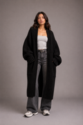 Women's Black Oversized Chunky Knit Longline Cardigan