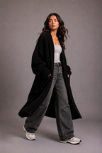 Women's Black Oversized Chunky Knit Longline Cardigan