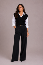 Women's Black V Neck Cable Knit Sweater Vest Top