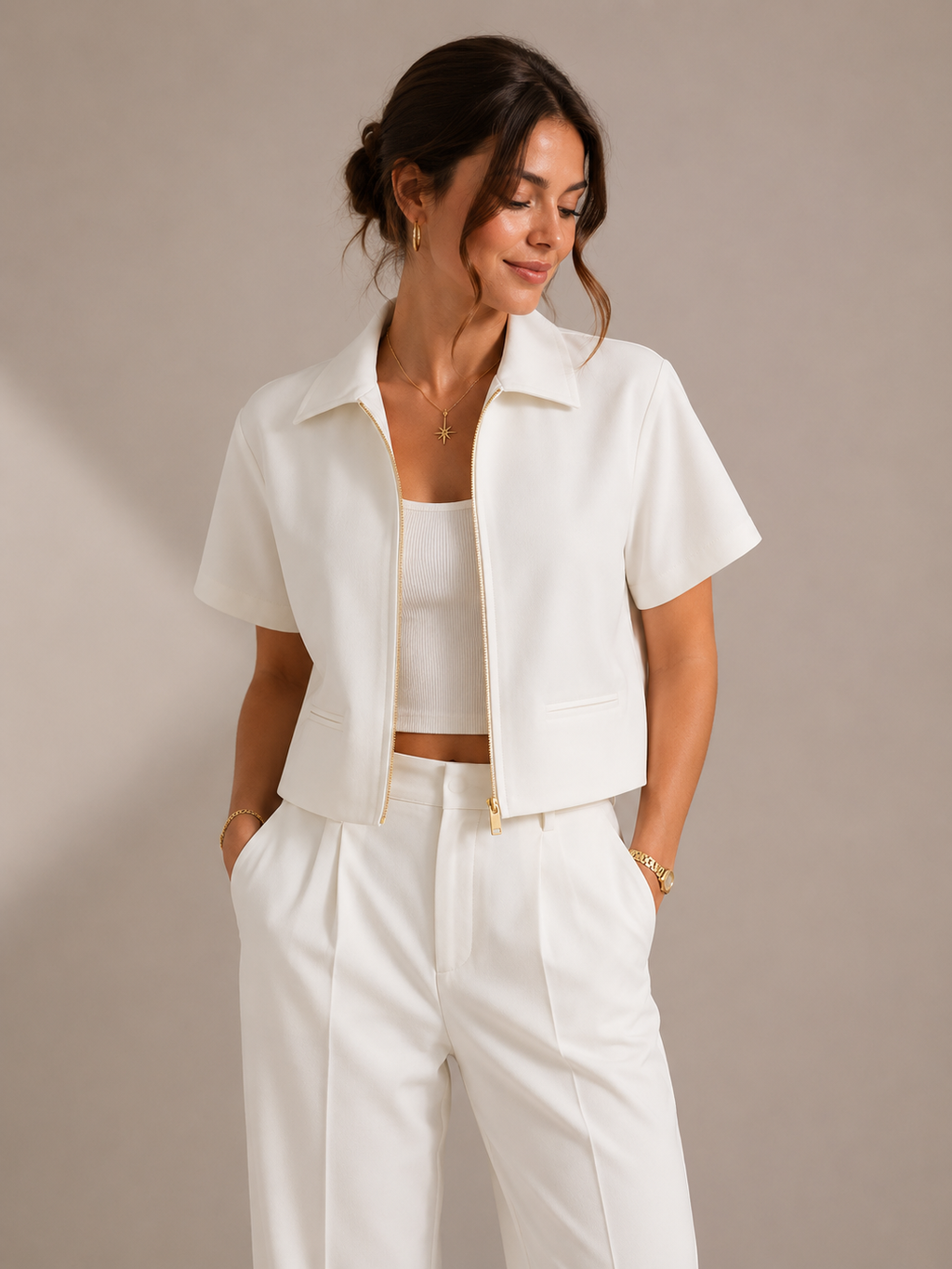 Women's Cropped Bomber Jacket for Spring and Summer Wear
