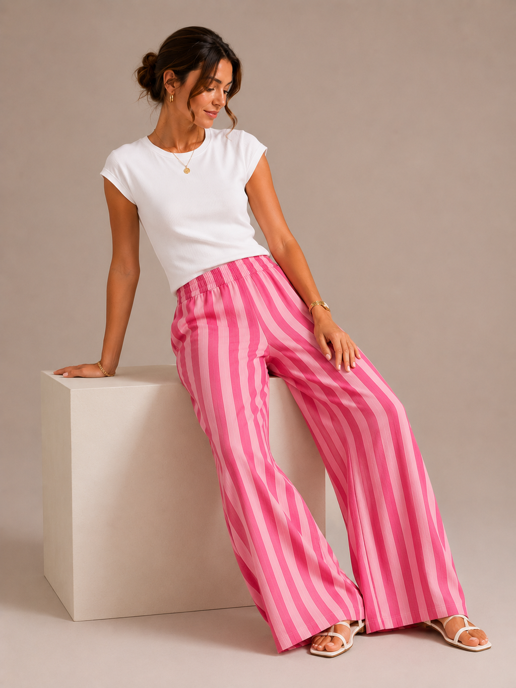 Women's Striped Wide Leg Beach Pants
