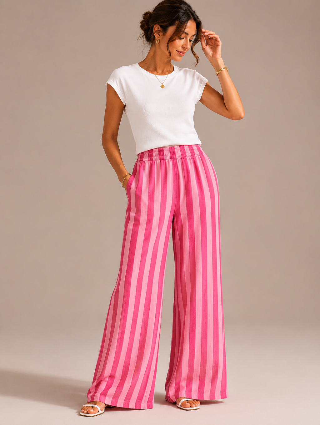 Women's Striped Wide Leg Beach Pants