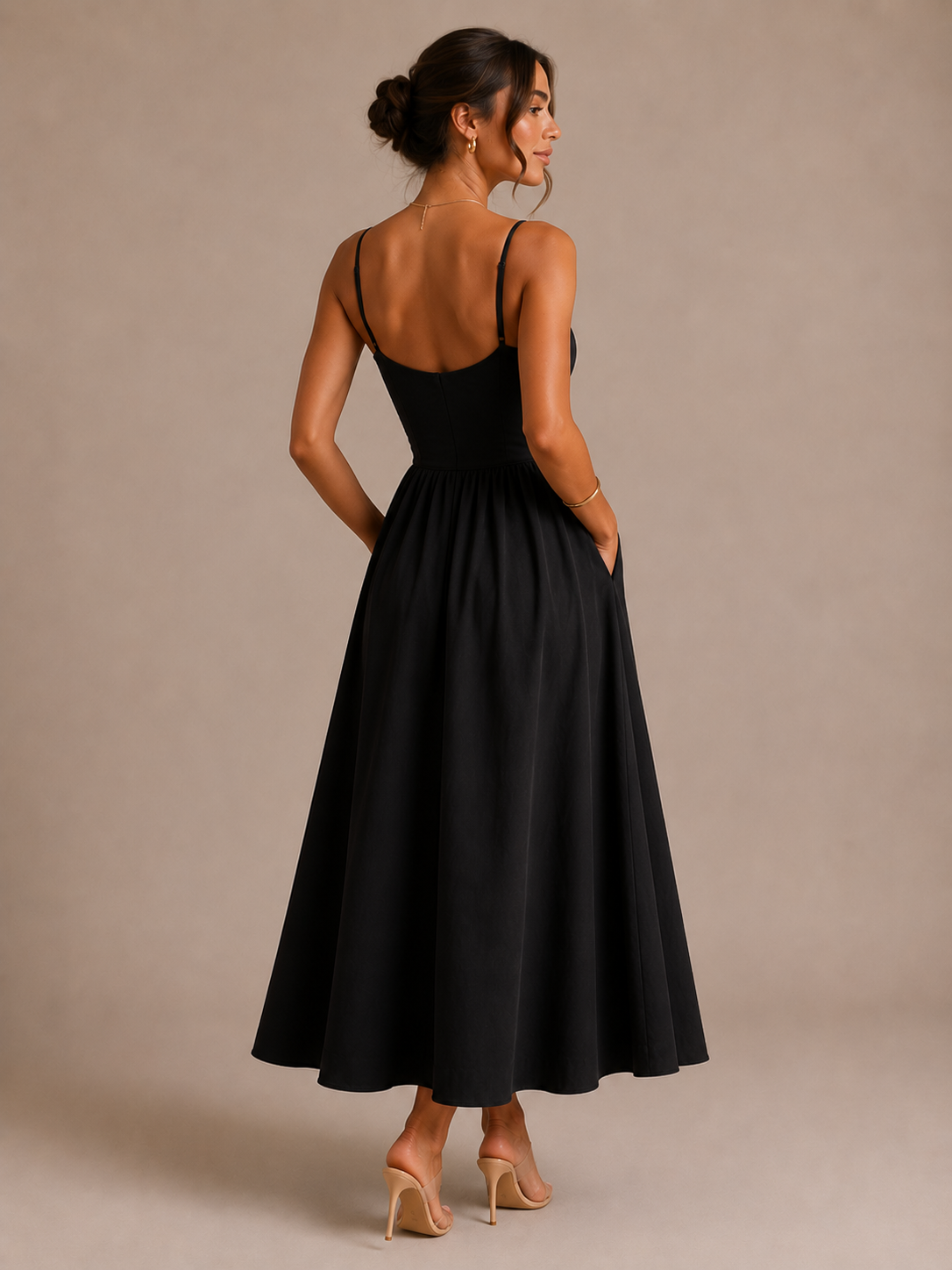Women's Casual Pleated Midi Dress with Relaxed Fit