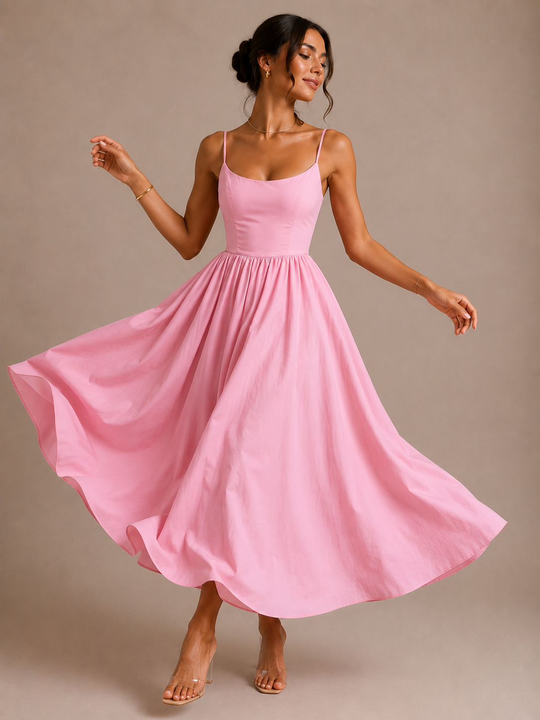 Women's Casual Pleated Midi Dress with Relaxed Fit