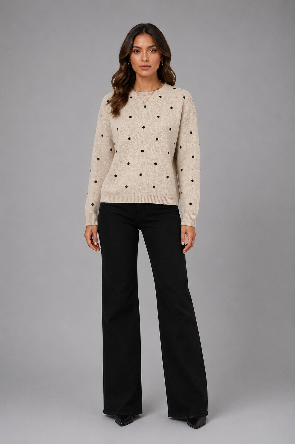 Women's Polka Dot Sweater – Soft Crew Neck Knit