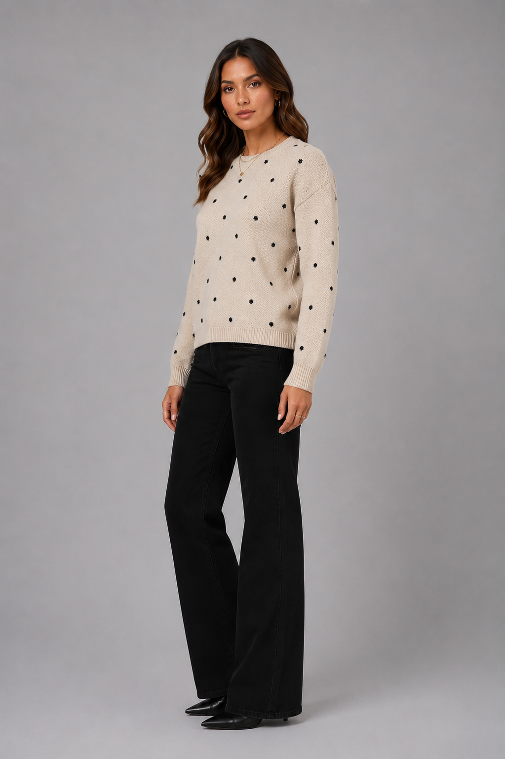 Women's Polka Dot Sweater – Soft Crew Neck Knit