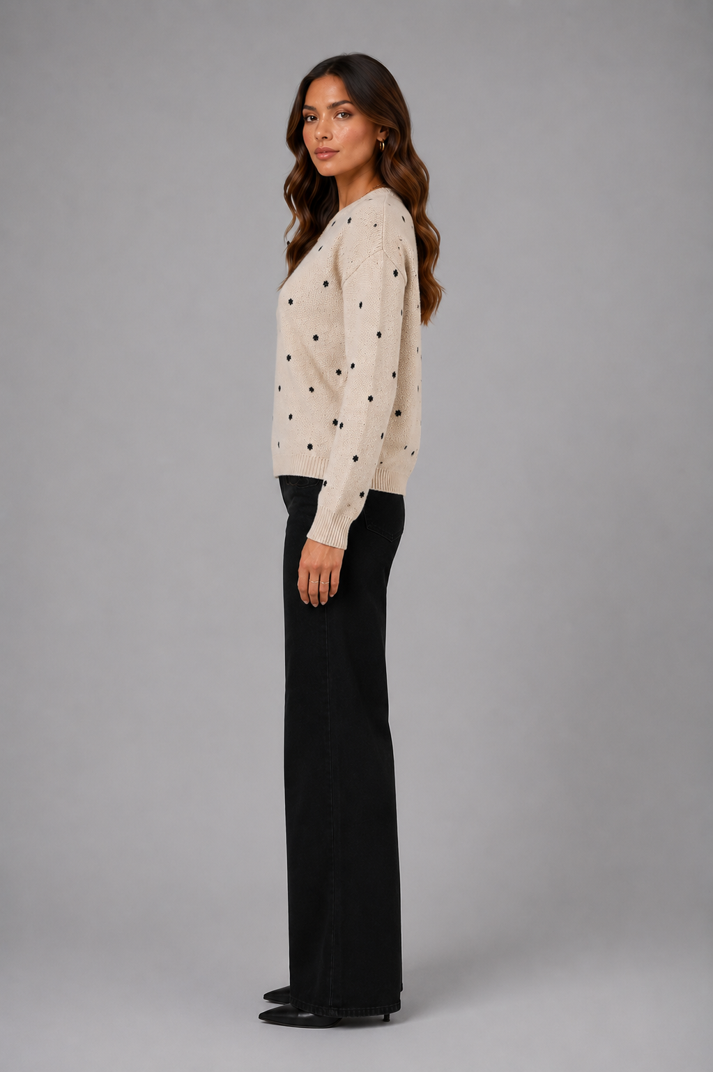 Women's Polka Dot Sweater – Soft Crew Neck Knit
