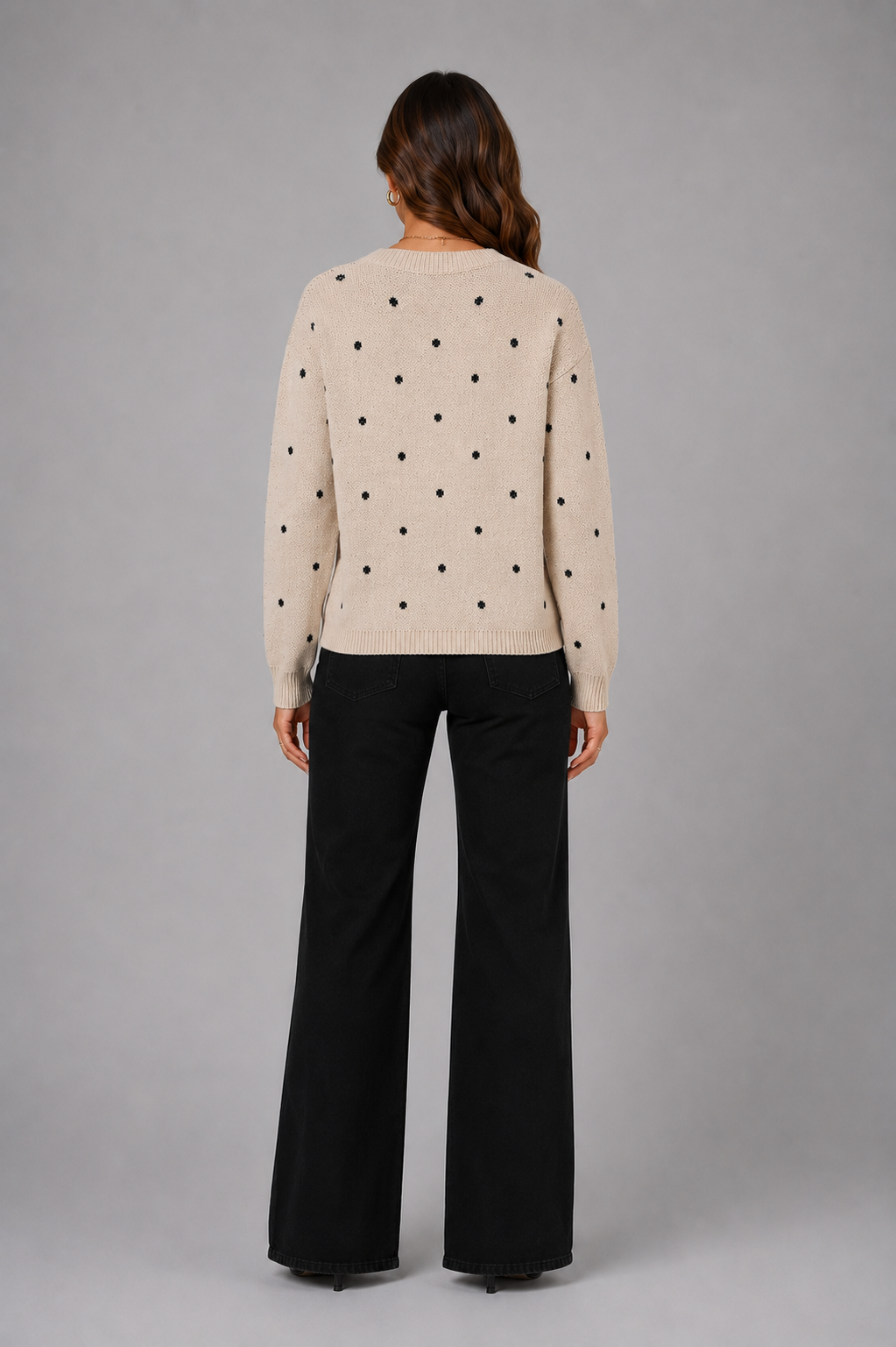Women's Polka Dot Sweater – Soft Crew Neck Knit