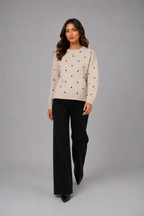 Women's Polka Dot Sweater – Soft Crew Neck Knit