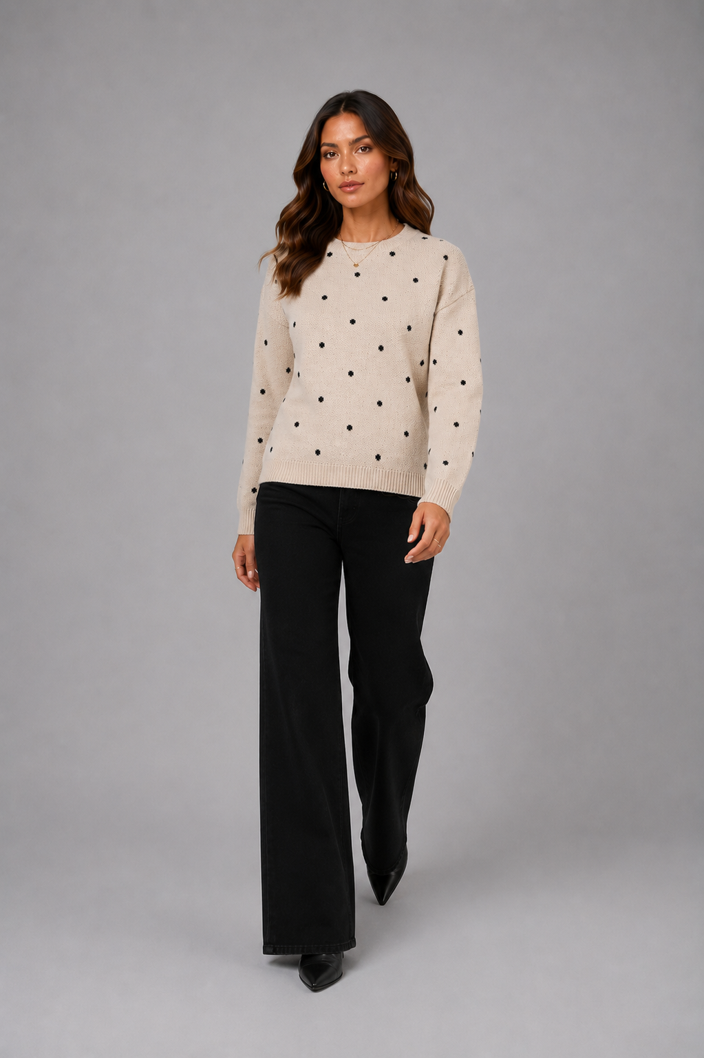 Women's Polka Dot Sweater – Soft Crew Neck Knit