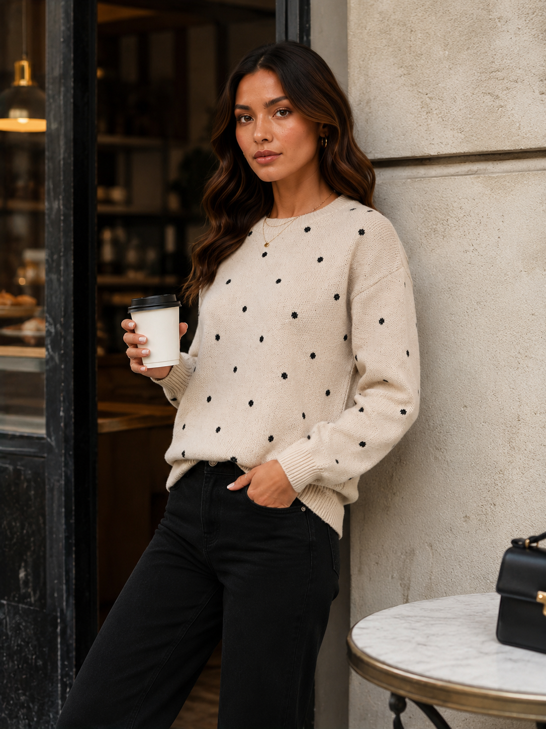 Women's Polka Dot Sweater – Soft Crew Neck Knit