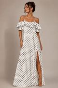 Women's Off Shoulder Polka Dot Dress with Side Split