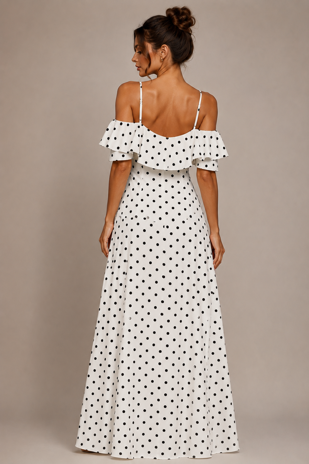 Women's Off Shoulder Polka Dot Dress with Side Split