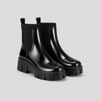 Women's Black Gloss Ankle Chelsea Wellington Boots