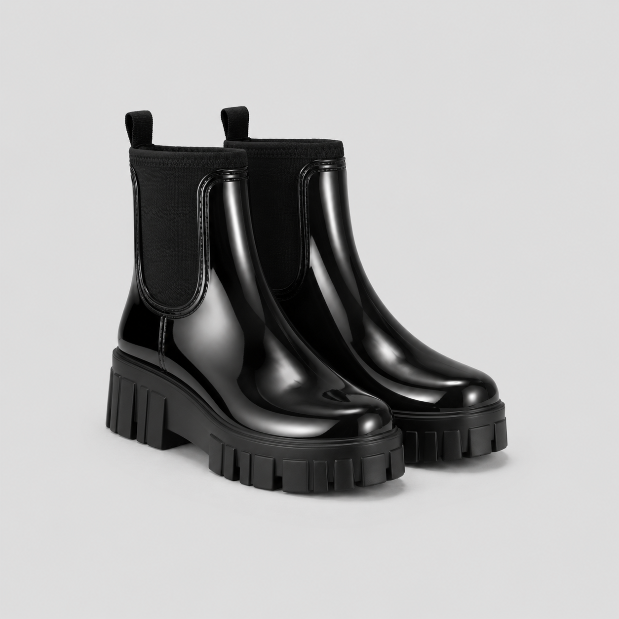 Women's Black Gloss Ankle Chelsea Wellington Boots