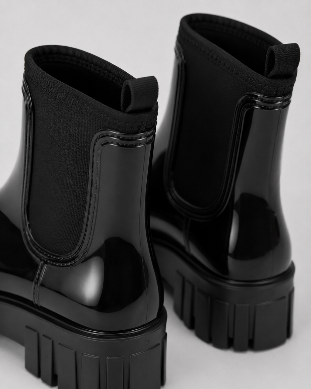 Women's Black Gloss Ankle Chelsea Wellington Boots