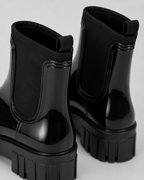 Women's Black Gloss Ankle Chelsea Wellington Boots