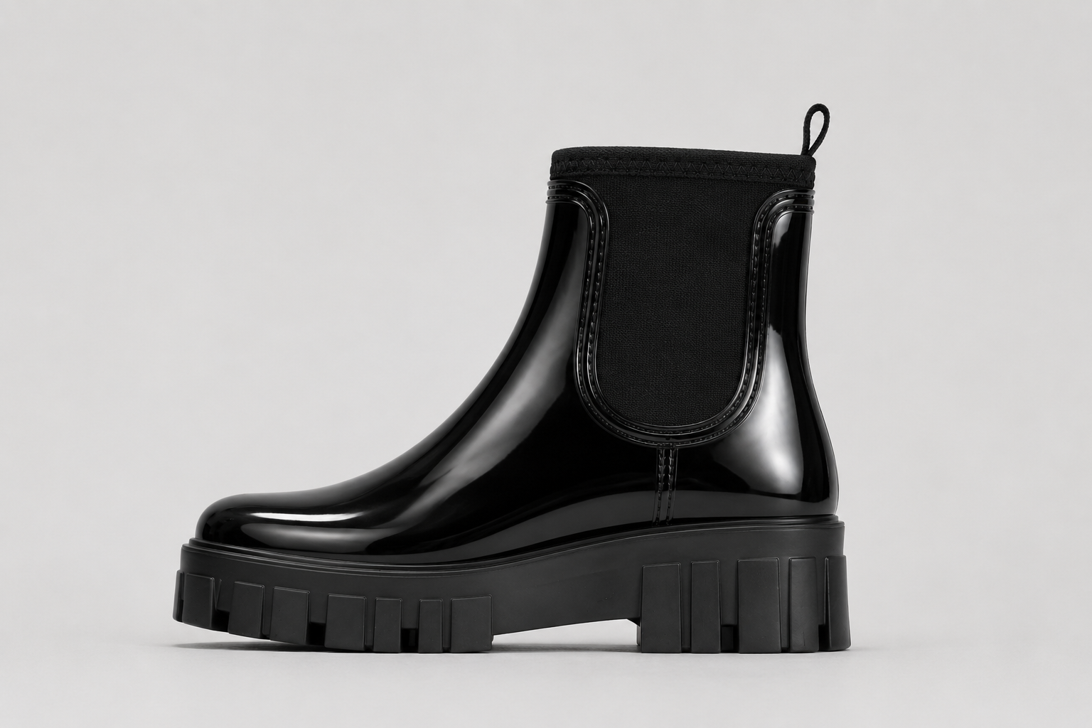 Women's Black Gloss Ankle Chelsea Wellington Boots