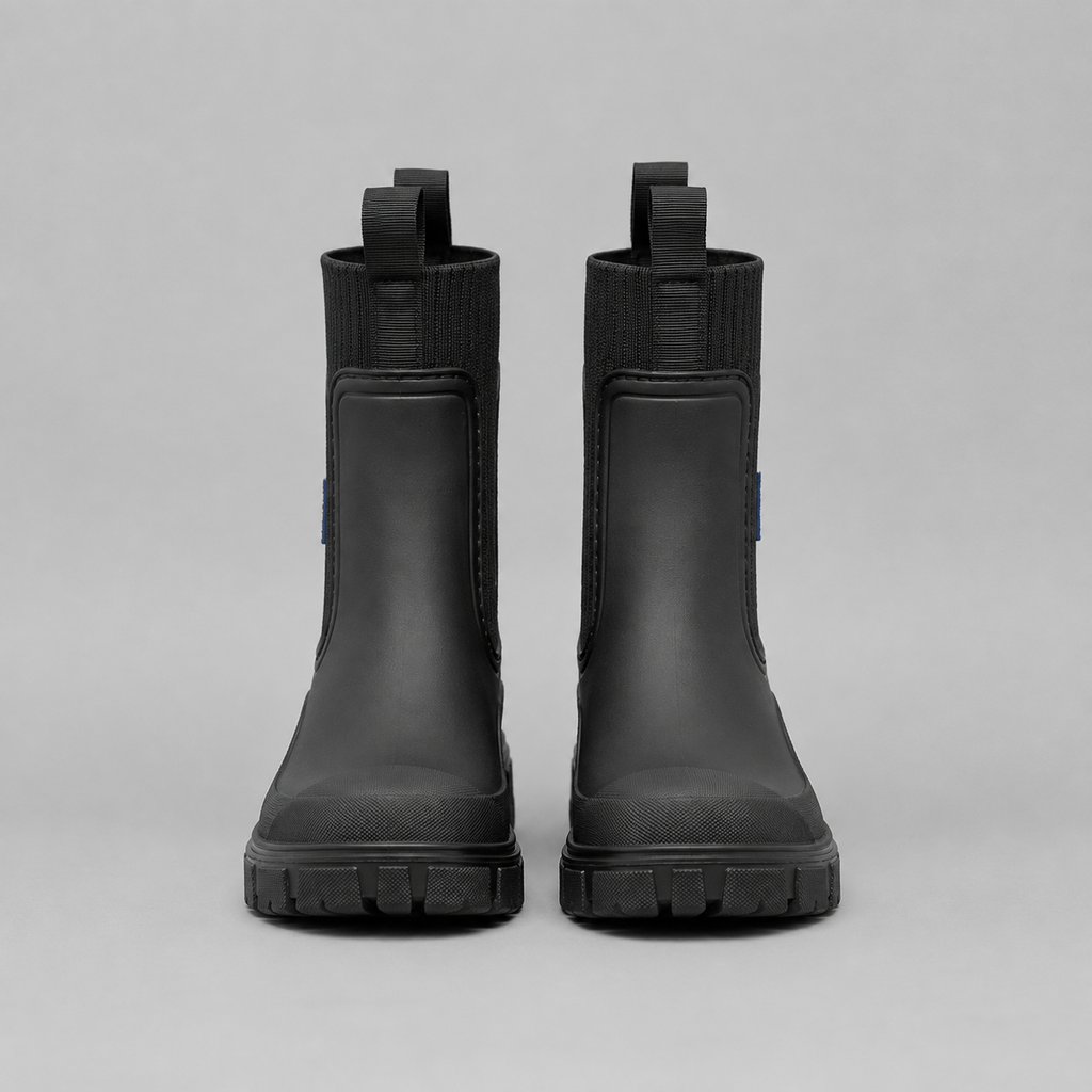 Women's Black Matte Ankle Chelsea Wellington Rain Boots