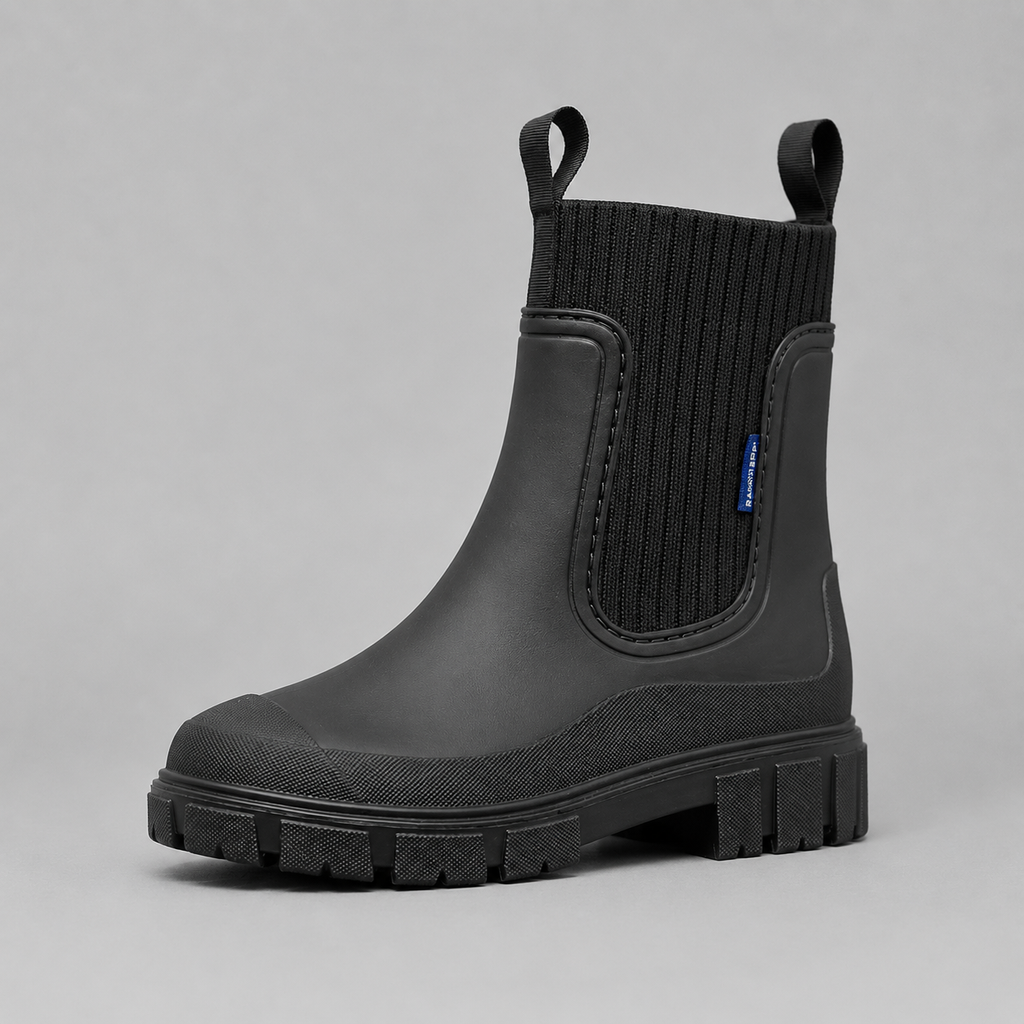 Women's Black Matte Ankle Chelsea Wellington Rain Boots
