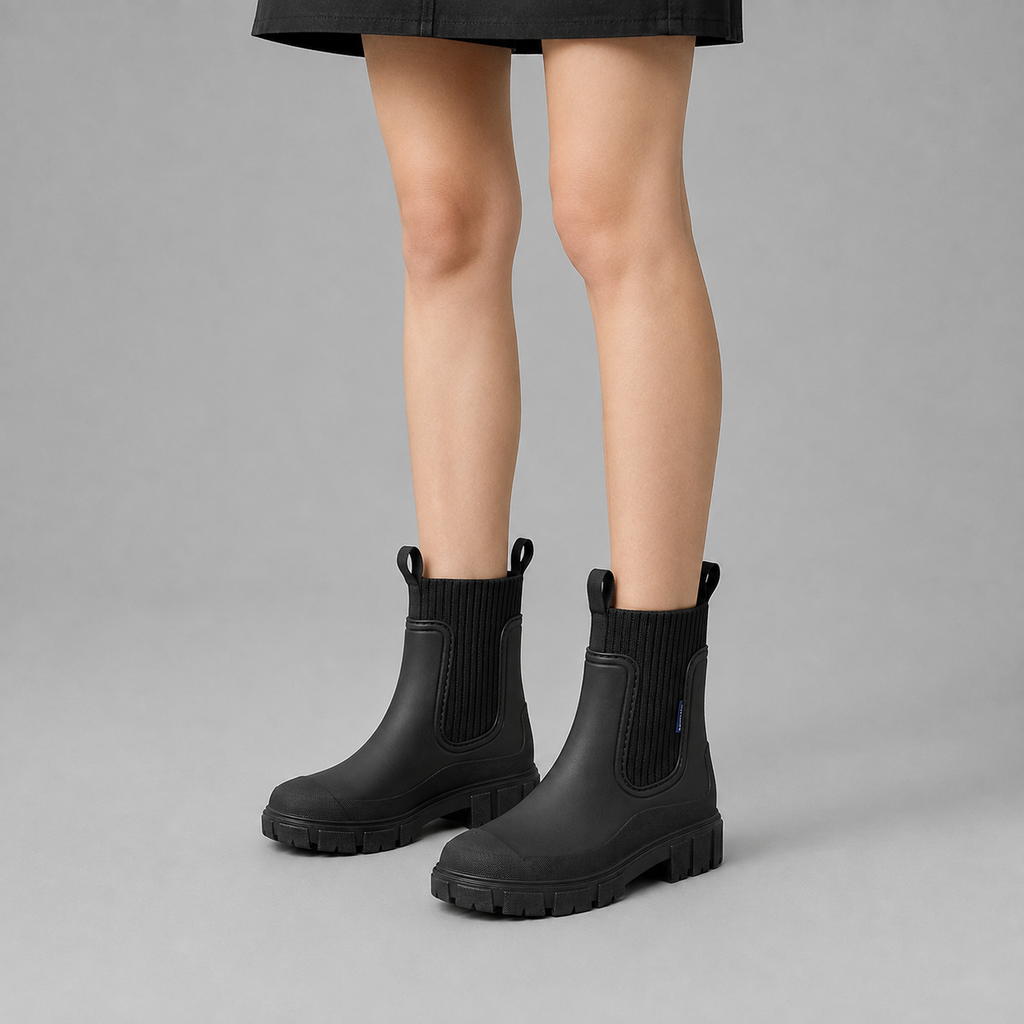 Women's Black Matte Ankle Chelsea Wellington Rain Boots
