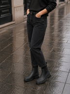 Women's Black Matte Ankle Chelsea Wellington Rain Boots