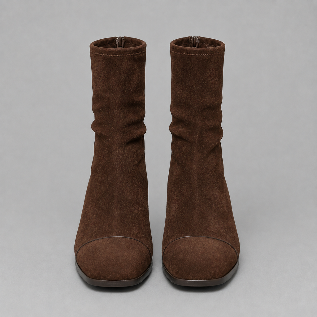 Women's Brown Suede Slouch Block Heel Ankle Boots