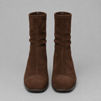 Women's Brown Suede Slouch Block Heel Ankle Boots