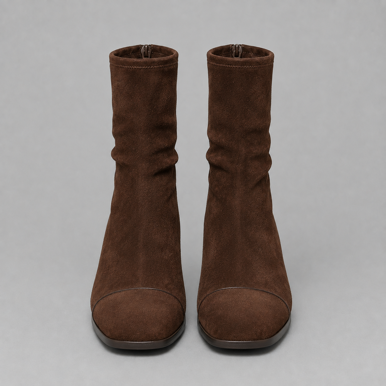 Women's Brown Suede Slouch Block Heel Ankle Boots