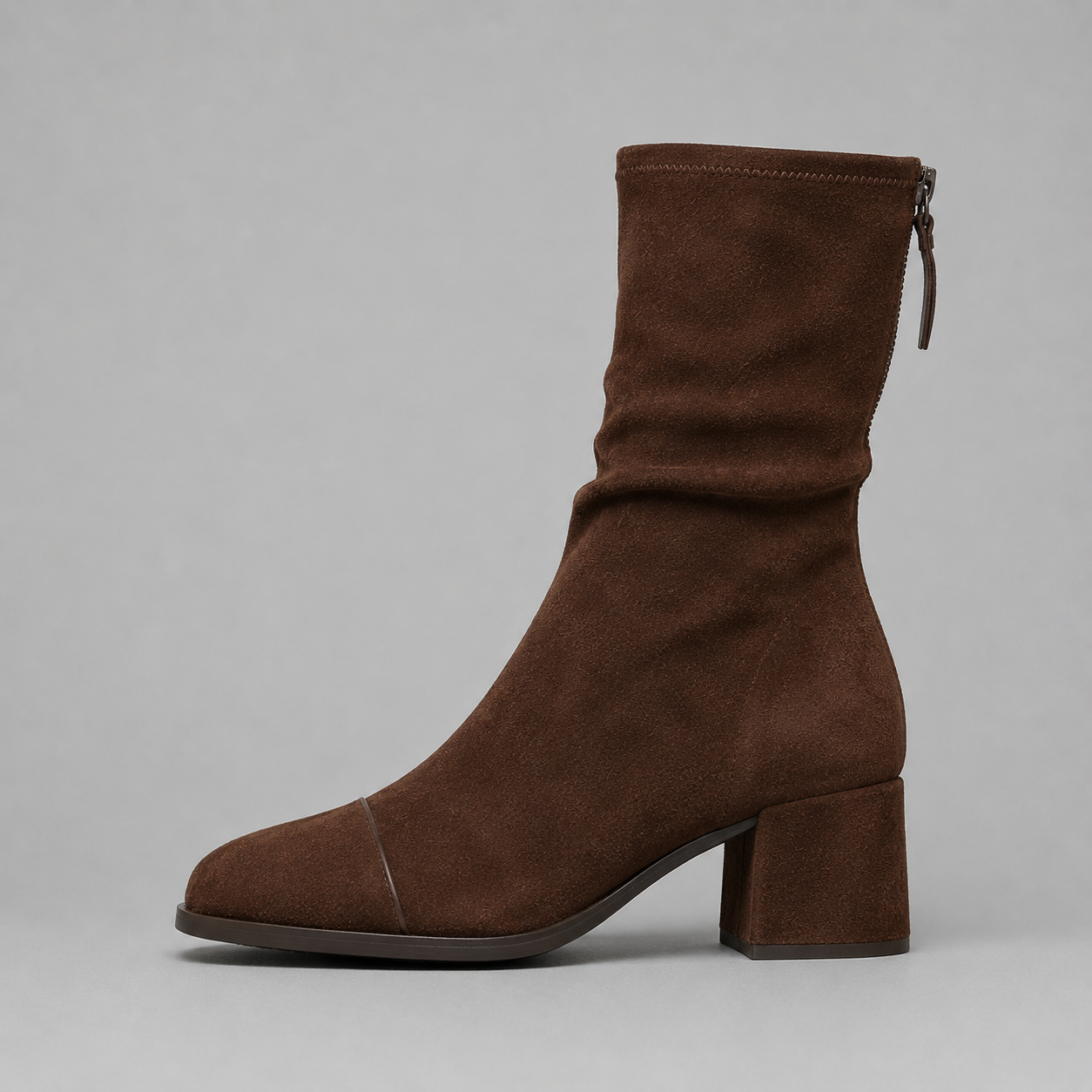 Women's Brown Suede Slouch Block Heel Ankle Boots