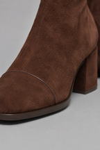 Women's Brown Suede Slouch Block Heel Ankle Boots