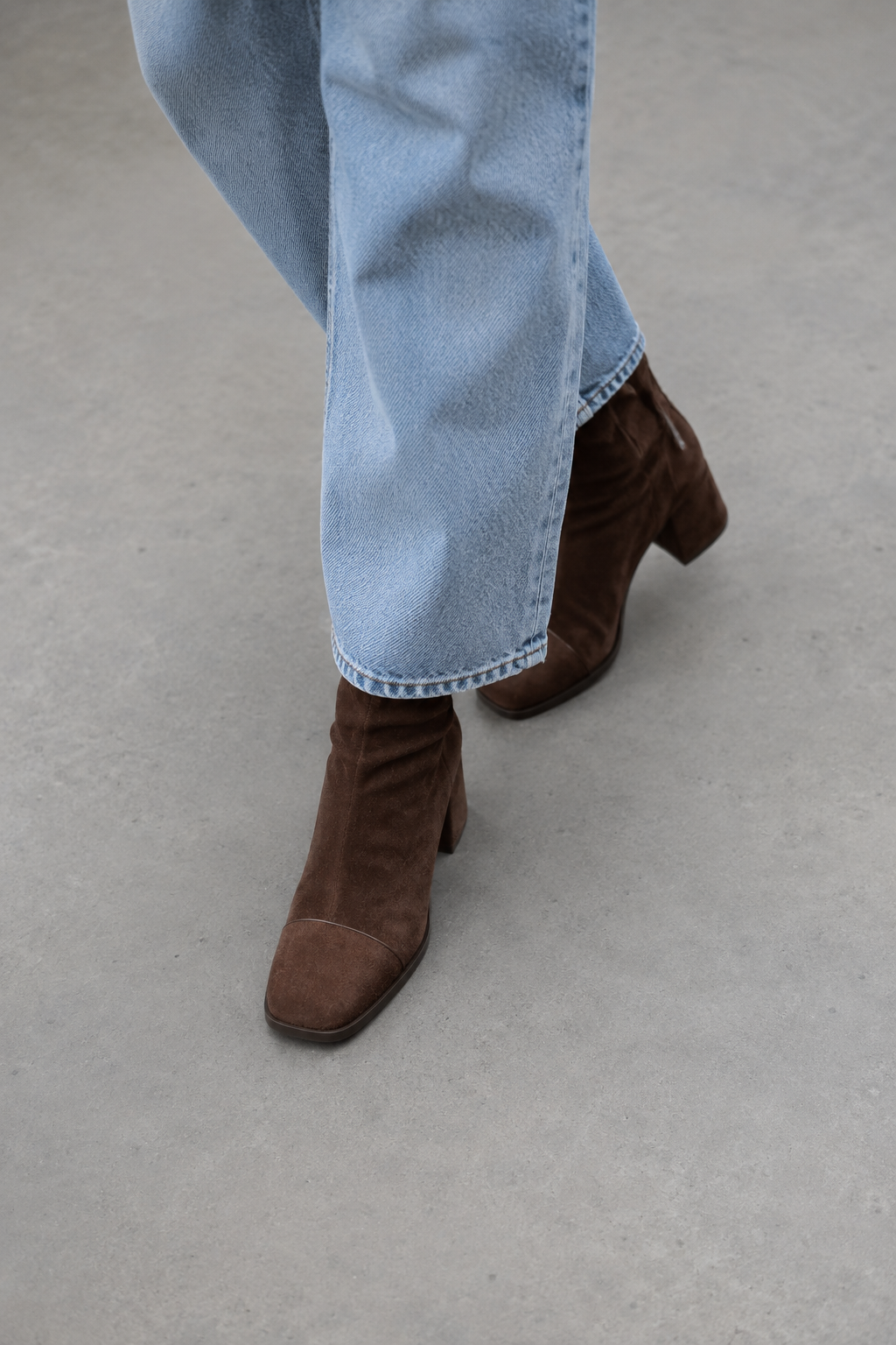 Women's Brown Suede Slouch Block Heel Ankle Boots
