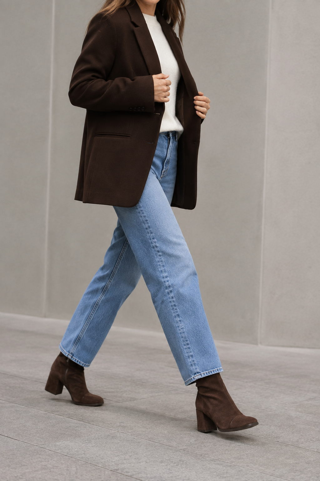 Women's Brown Suede Slouch Block Heel Ankle Boots