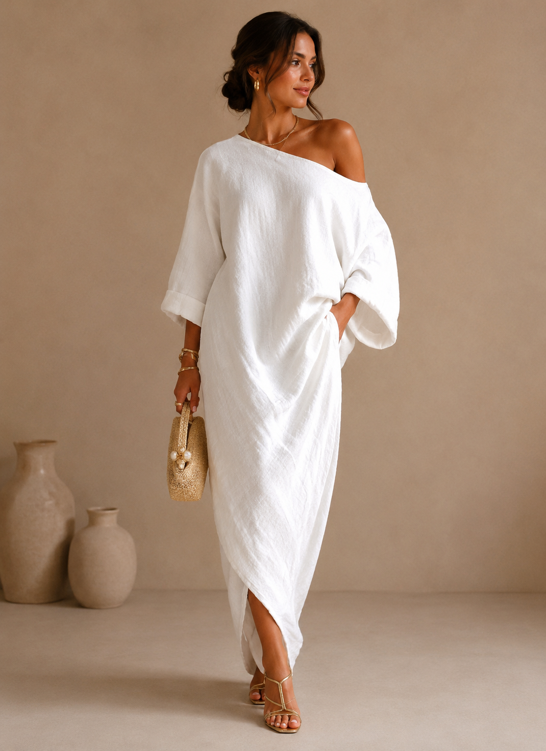 Women's Elegant Asymmetrical Maxi Dress with Flowy Silhouette